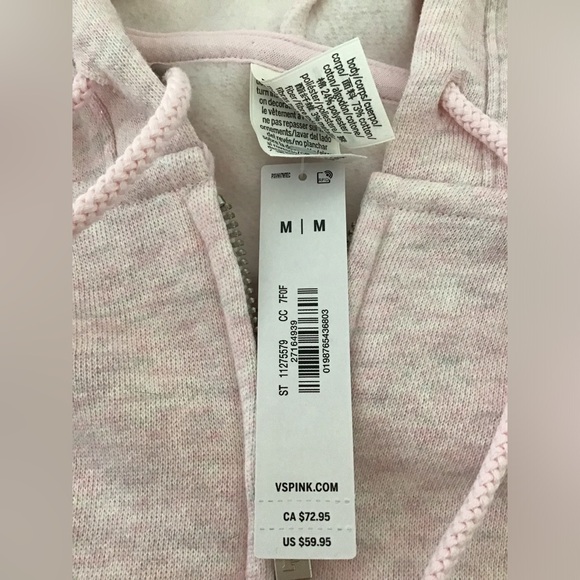 Victoria Secret PINK Hoodie Size M 170/96A Pink Full Zip NWT Glitter - Picture 5 of 14